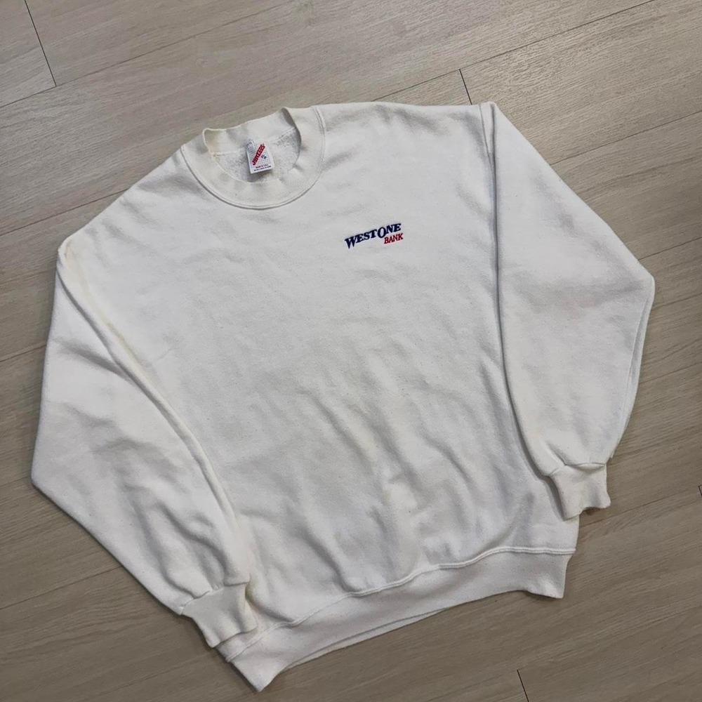 90's Jerzees WestOne Bank White Crewneck Men's Size XL Banking Finance - Picture 2 of 7